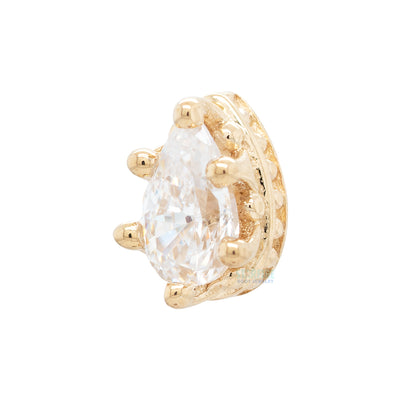 Pear Crown Prong Threaded End in Gold with White CZ