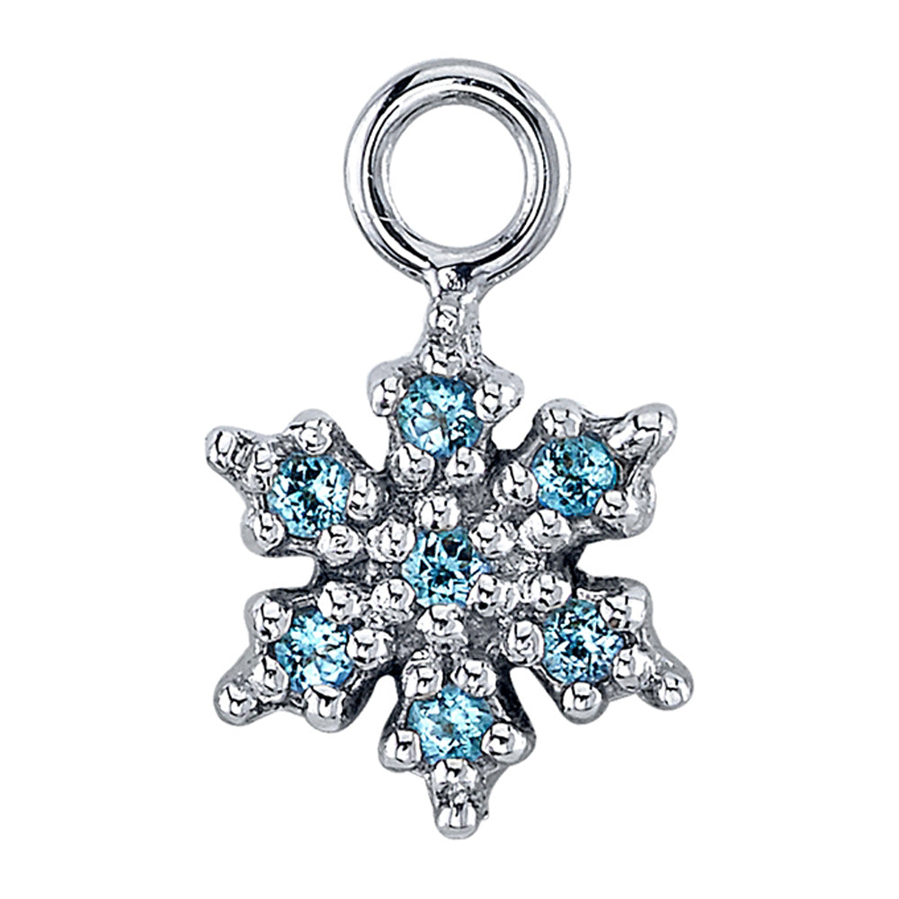 Micro Pave Snowflake Charm in Gold with Ice Blue Topaz