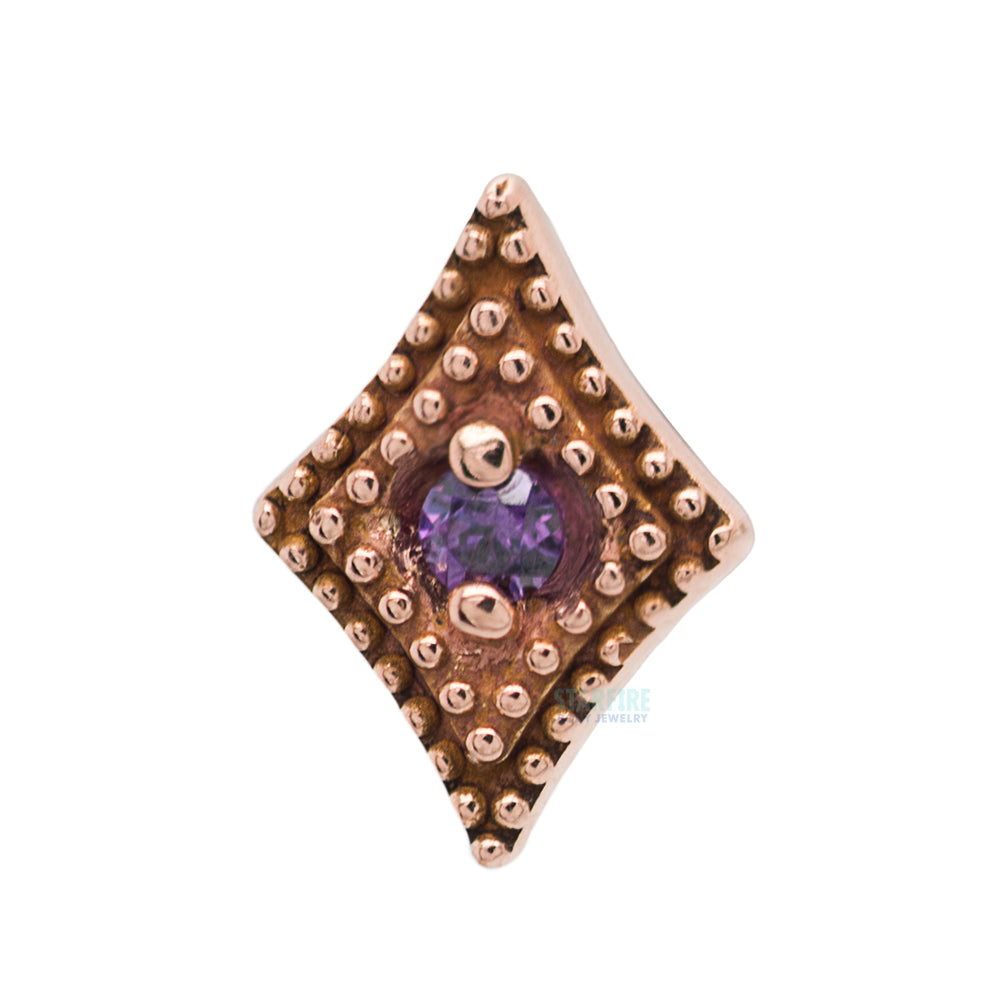 Double Diamond Millgrain Threaded End in Gold with Faceted Gem
