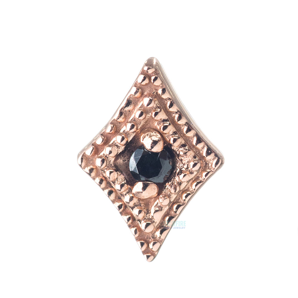 Double Diamond Millgrain Threaded End in Gold with Faceted Gem