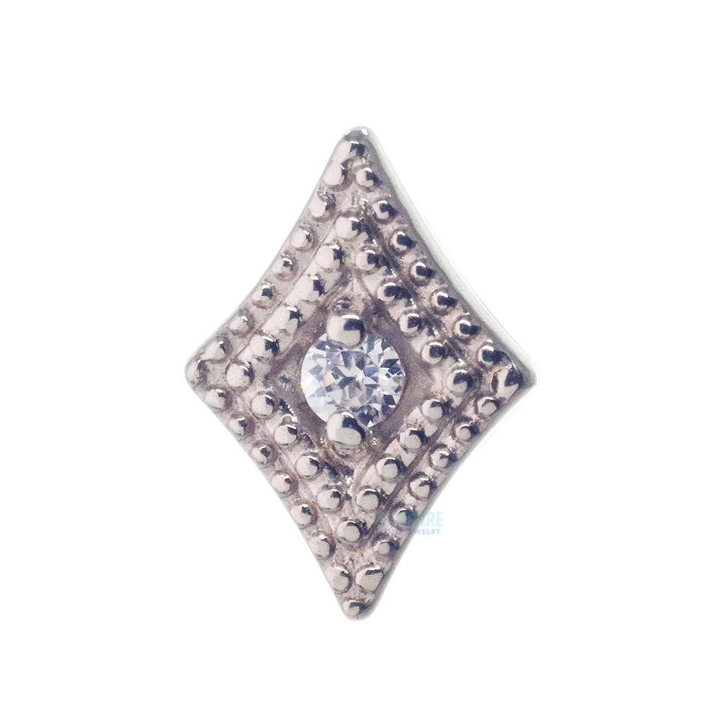 Double Diamond Millgrain Threaded End in Gold with Faceted Gem
