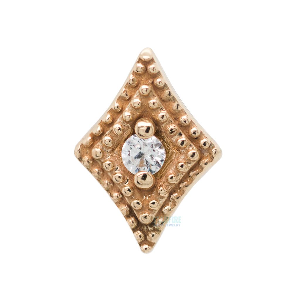 Double Diamond Millgrain Threaded End in Gold with Faceted Gem