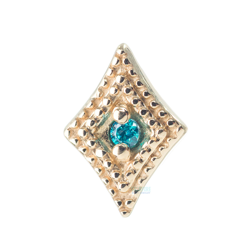 Double Diamond Millgrain Threaded End in Gold with Faceted Gem