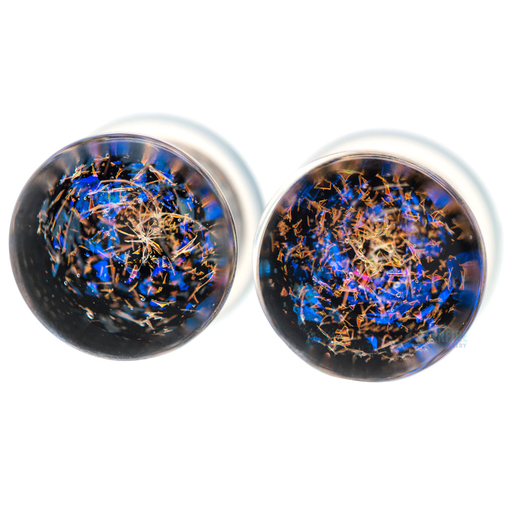 Galaxy Glass Plugs - Blue & Copper on Black