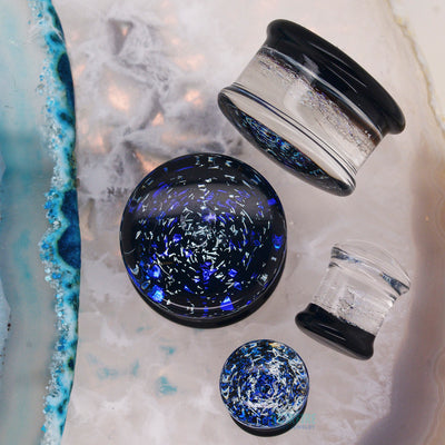 Galaxy Glass Plugs - Blue on Black