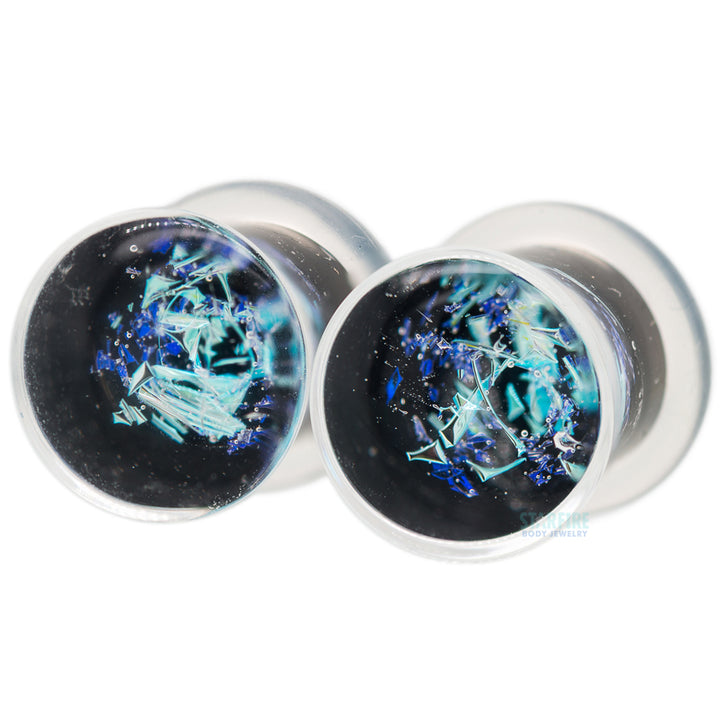 Galaxy Glass Plugs - Diamond & Blue on Black