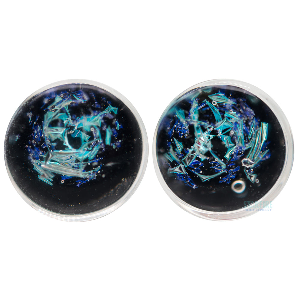 Galaxy Glass Plugs - Diamond & Blue on Black