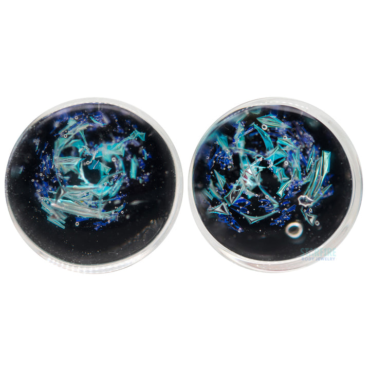 Galaxy Glass Plugs - Diamond & Blue on Black