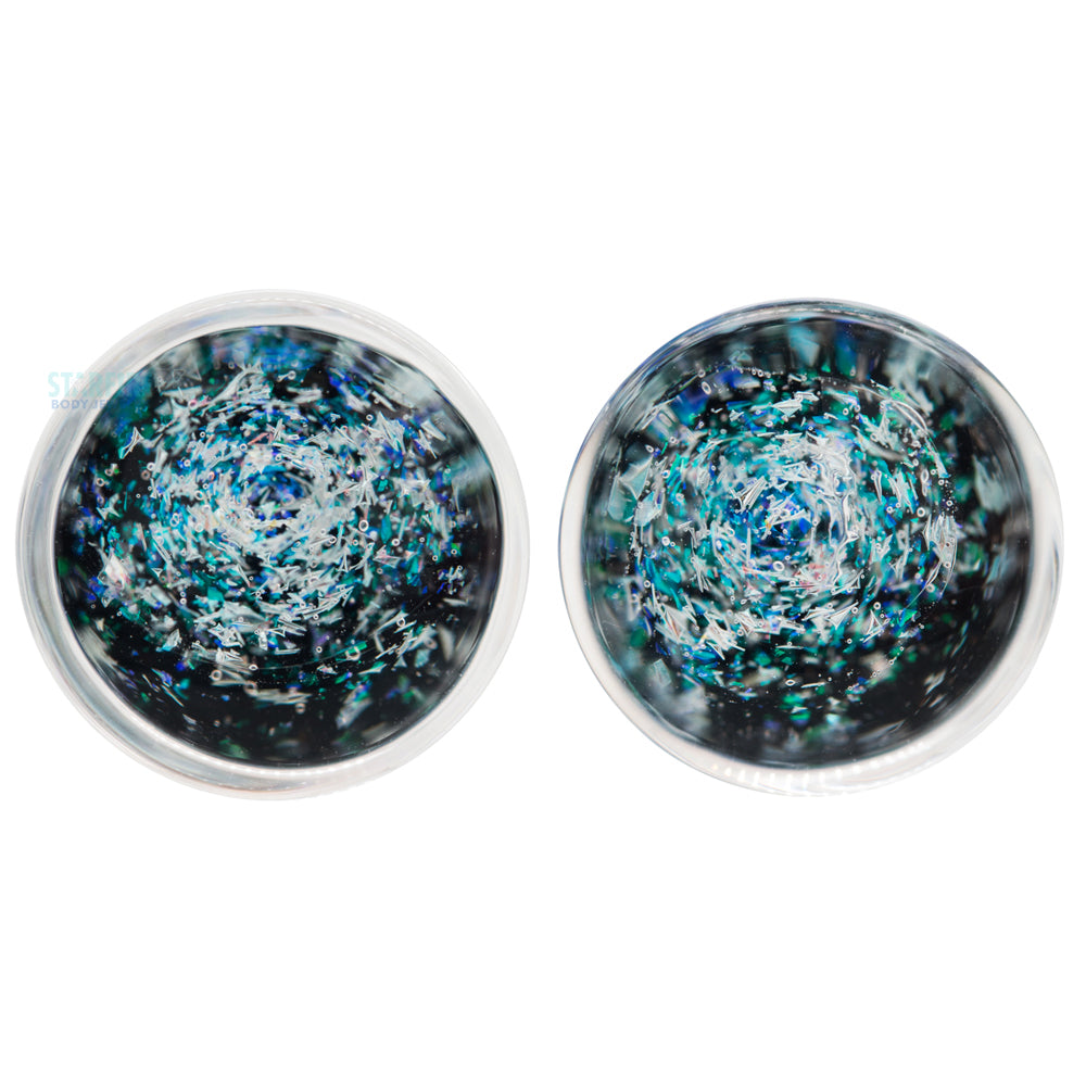 Galaxy Glass Plugs - Diamond & Green on Black