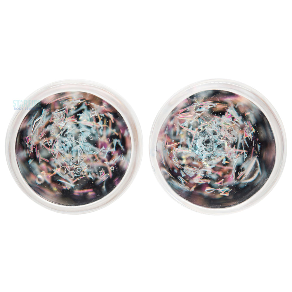 Galaxy Glass Plugs - Diamond & Pink on Black