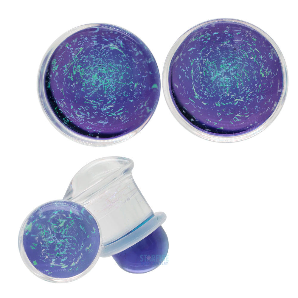 Galaxy Glass Plugs - Green on Amethyst