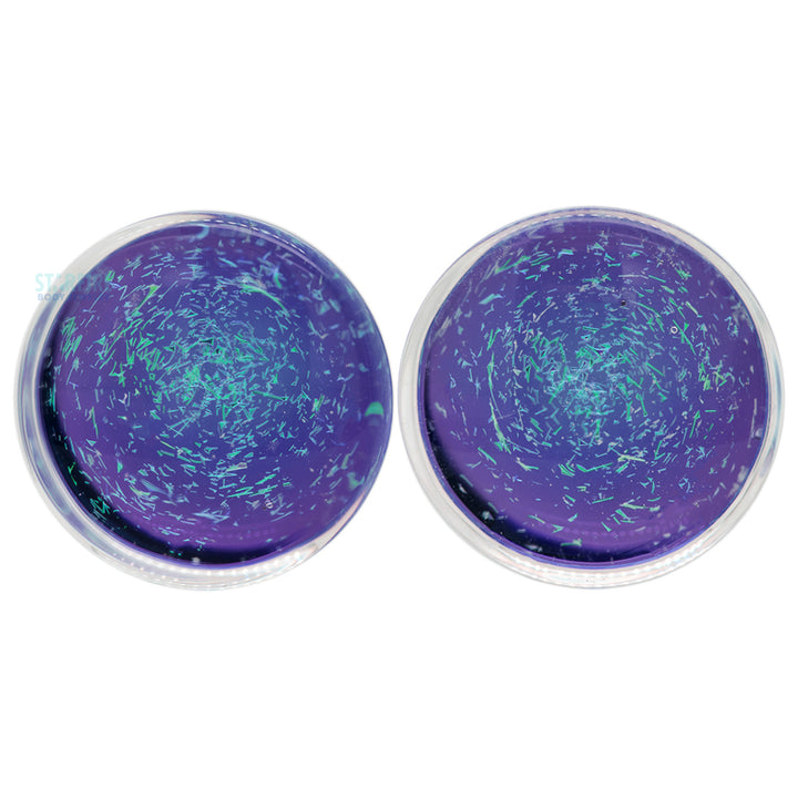 Galaxy Glass Plugs - Green on Amethyst