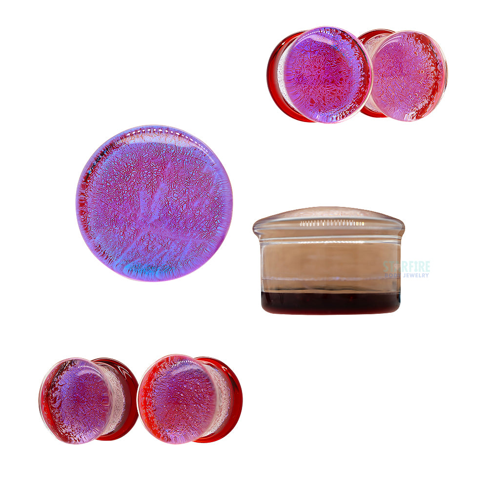 Foil Glass Plugs - Blue on Ruby