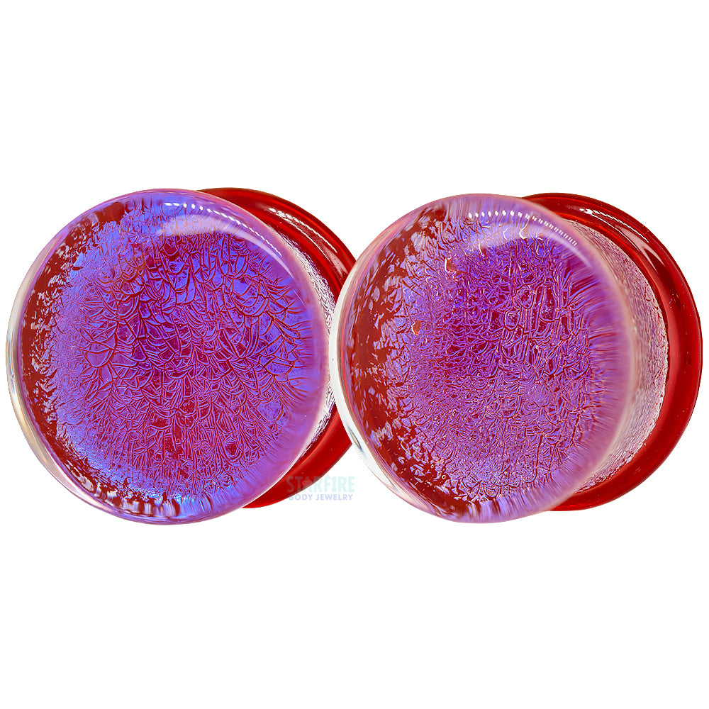 Foil Glass Plugs - Blue on Ruby