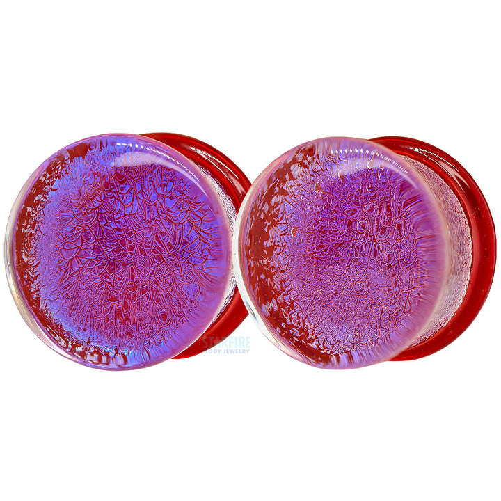 Foil Glass Plugs - Blue on Ruby