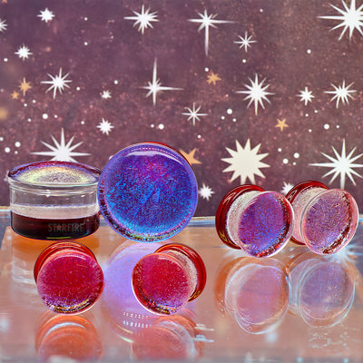 Foil Glass Plugs - Blue on Ruby