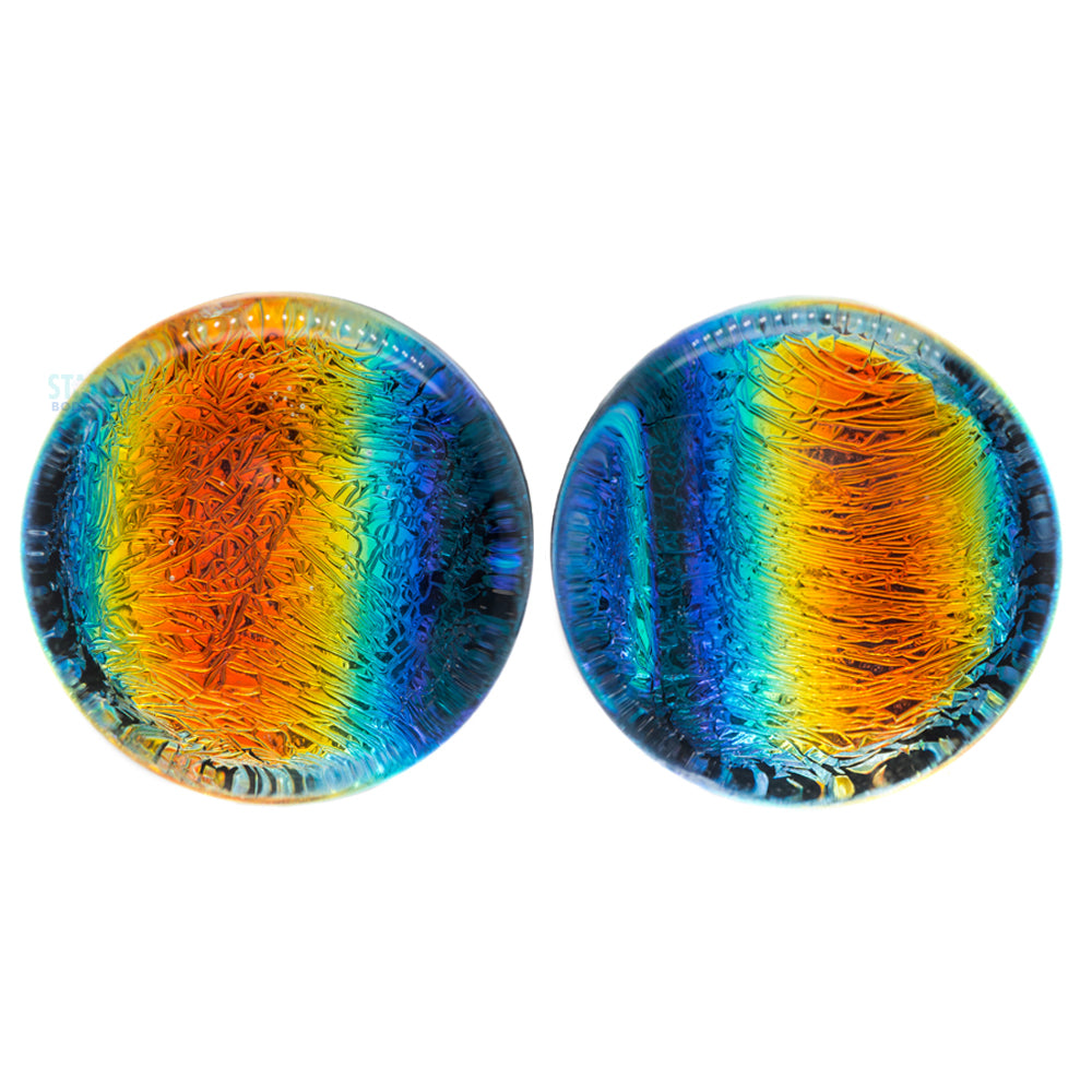 Foil Glass Plugs - Rainbow on Black