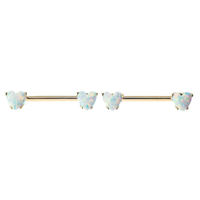 threadless: Heart-Cut Opal Cabochon Side-Set Nipple Barbells in Prong's in Gold - pair