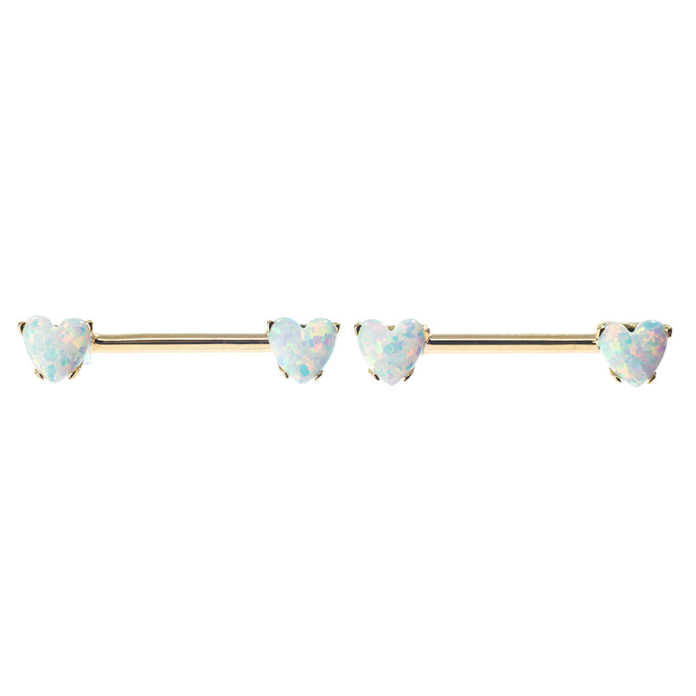 threadless: Heart-Cut Opal Cabochon Side-Set Nipple Barbells in Prong's in Gold