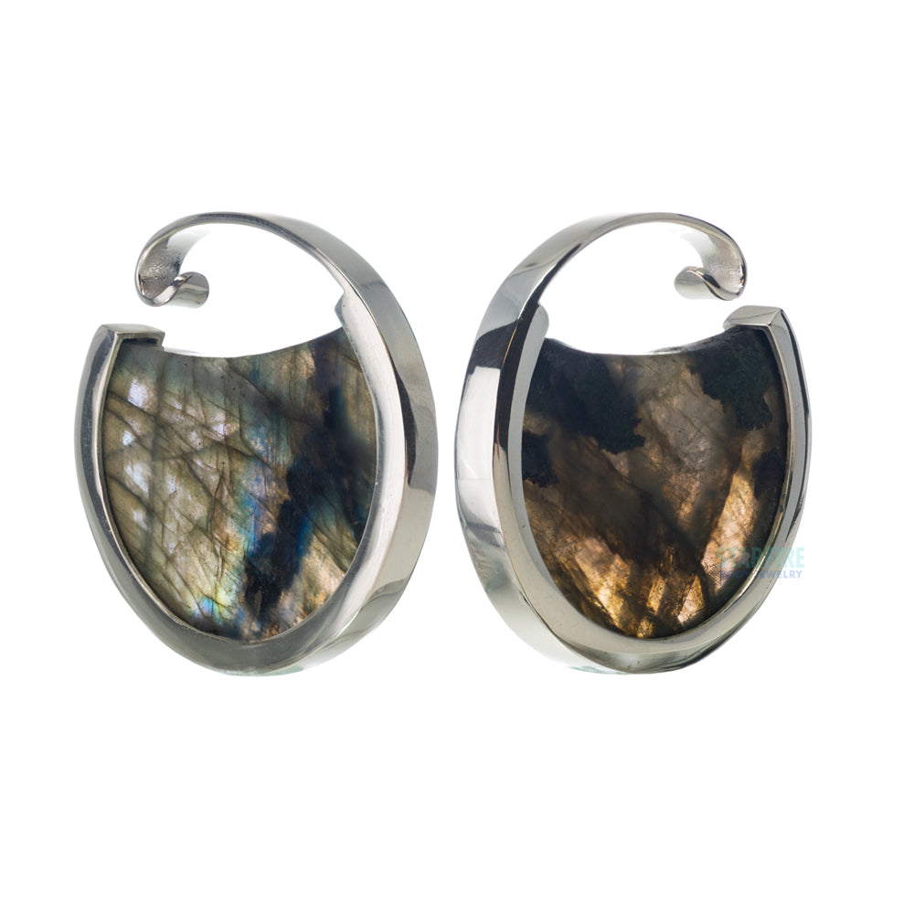 Muse Hoop Weights Small - White Gold + Labradorite