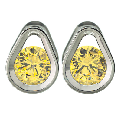 Single Gem Teardrop Eyelets with Brilliant-Cut Gem - Citrine