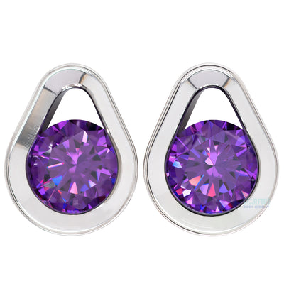 Single Gem Teardrop Eyelets with Brilliant-Cut Gem - Amethyst