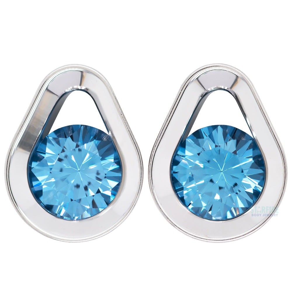 Single Gem Teardrop Eyelets with Brilliant-Cut Gem - Aquamarine