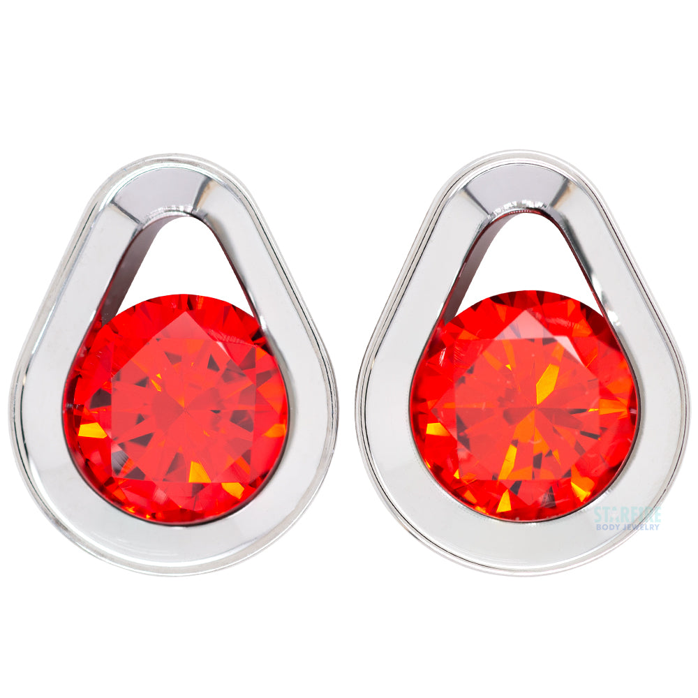 Single Gem Teardrop Eyelets with Brilliant-Cut Gem - Tangerine