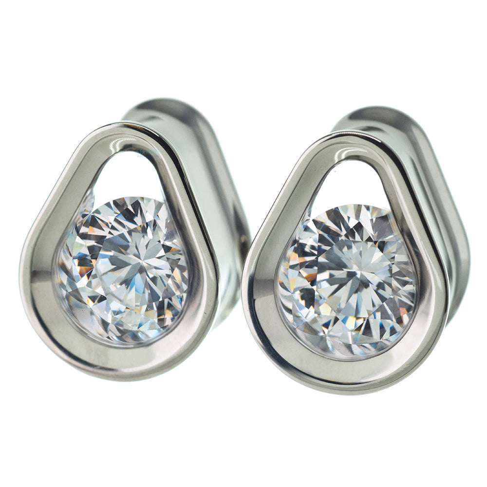 Single Gem Teardrop Eyelets with Brilliant-Cut Gem - Amethyst
