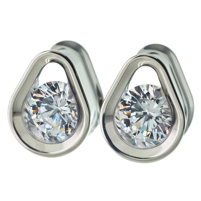 Single Gem Teardrop Eyelets with Brilliant-Cut Gem - Blue Zircon