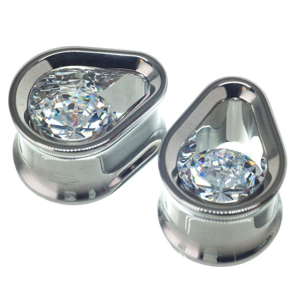 Single Gem Teardrop Eyelets with Brilliant-Cut Gem - Cubic Zirconia