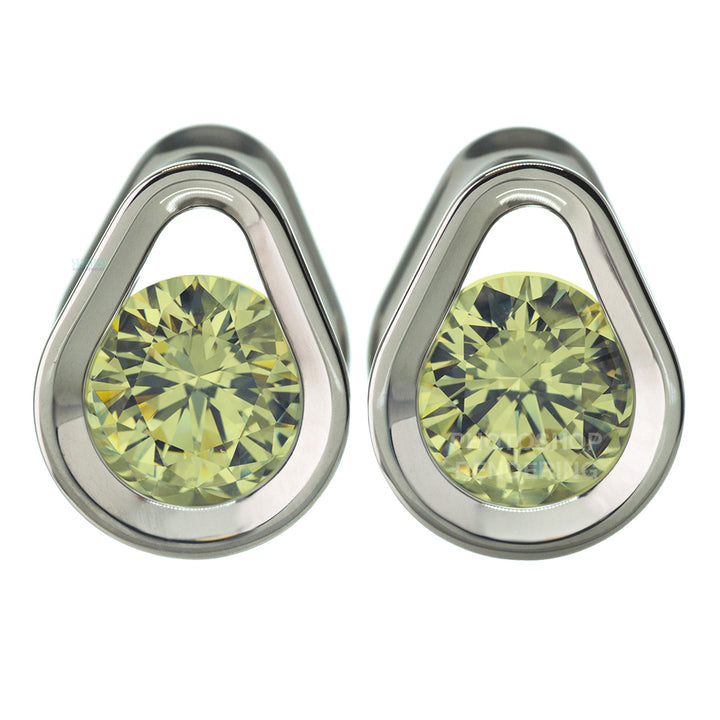 Single Gem Teardrop Eyelets with Brilliant-Cut Gem - Peridot