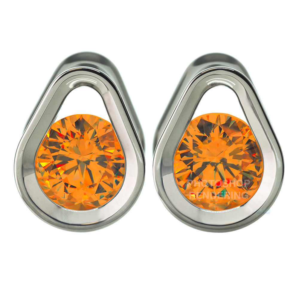 Single Gem Teardrop Eyelets with Brilliant-Cut Gem - Tangerine