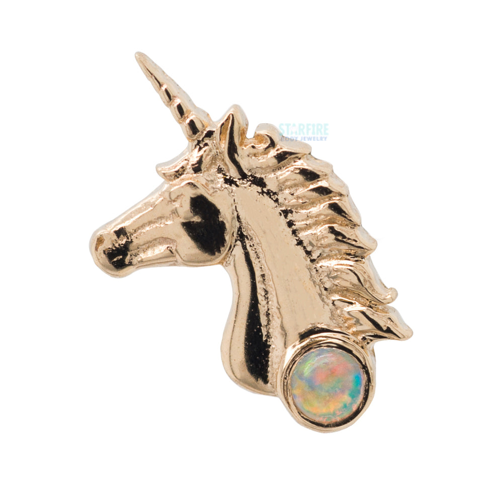 Unicorn Threaded End in Gold with Genuine White Opal