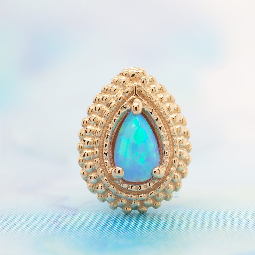 Afghan Pear Threaded End in Gold & Platinum with Sky Blue Opal