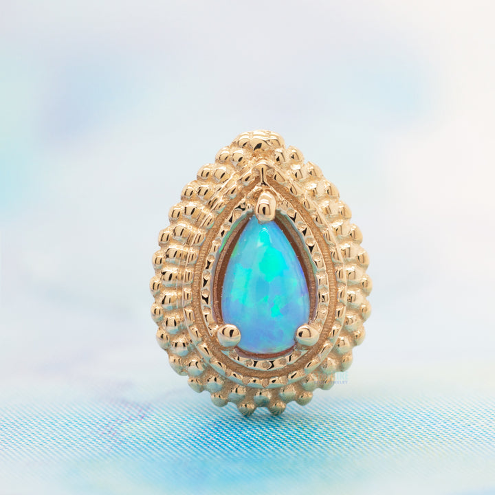 Afghan Pear Threaded End in Gold & Platinum with Sky Blue Opal