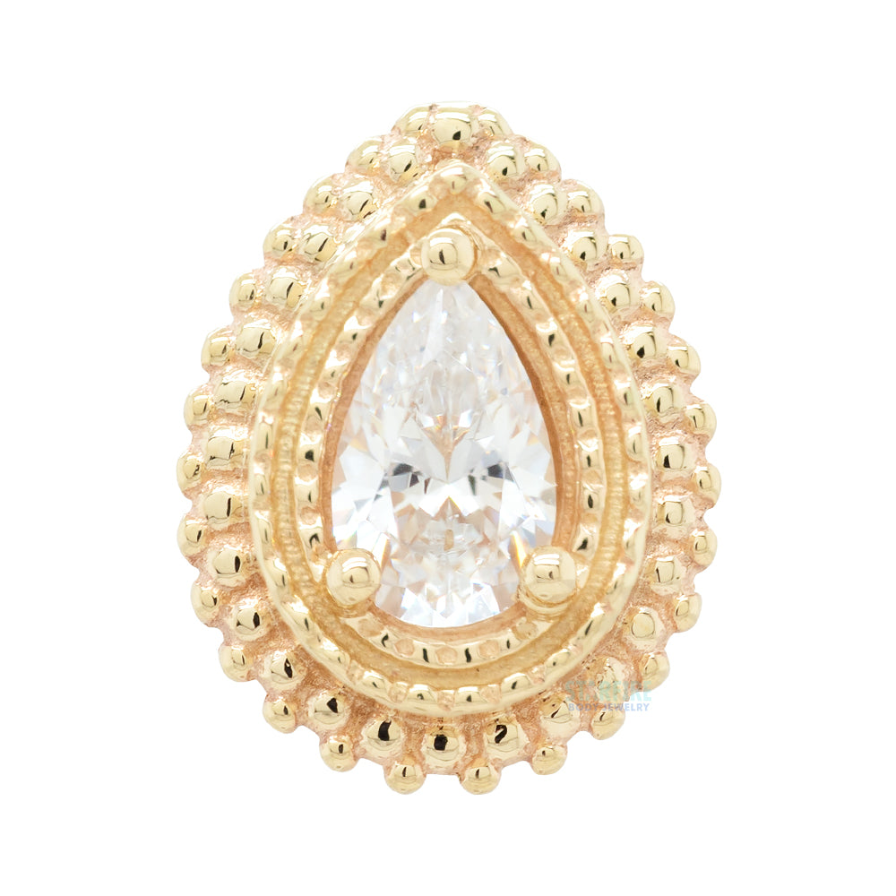 Afghan Pear Threaded End in Gold with White CZ