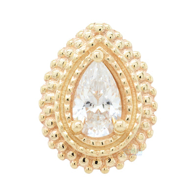 Afghan Pear Threaded End in Gold with White CZ