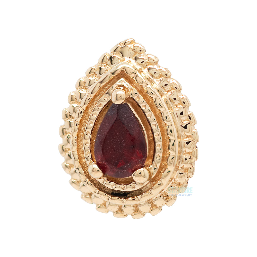 Afghan Pear Threaded End in Gold & Platinum with Sandblasted Garnet