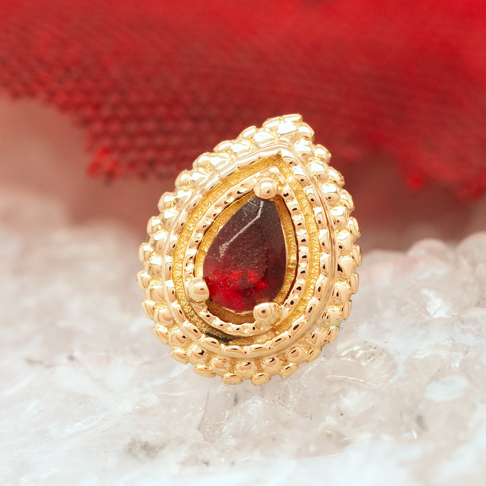 Afghan Pear Threaded End in Gold & Platinum with Sandblasted Garnet