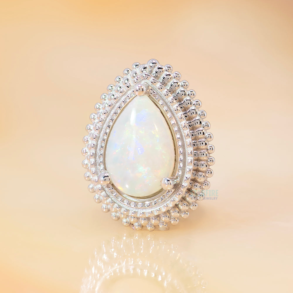 Afghan Pear Threaded End in Gold & Platinum with Genuine White Opal