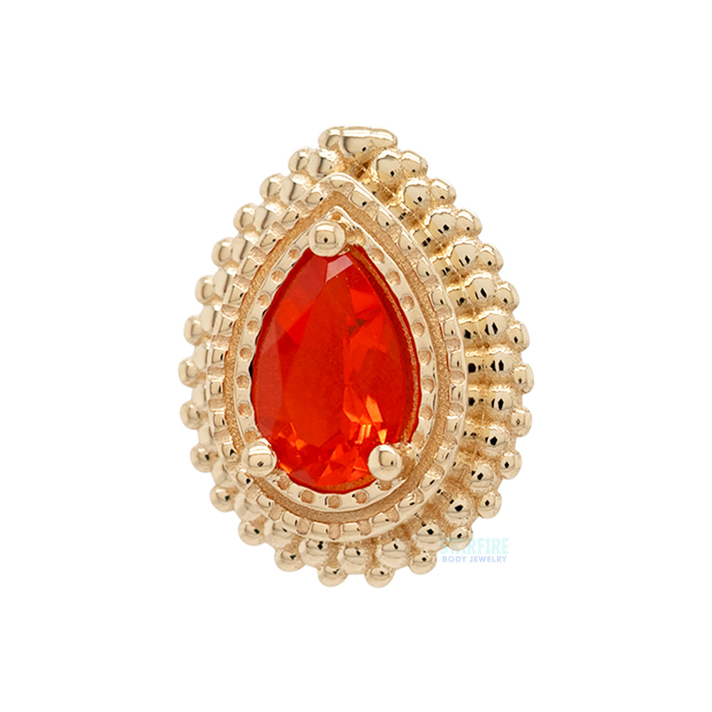 Afghan Pear Threaded End in Gold & Platinum with Mexican Fire Opal
