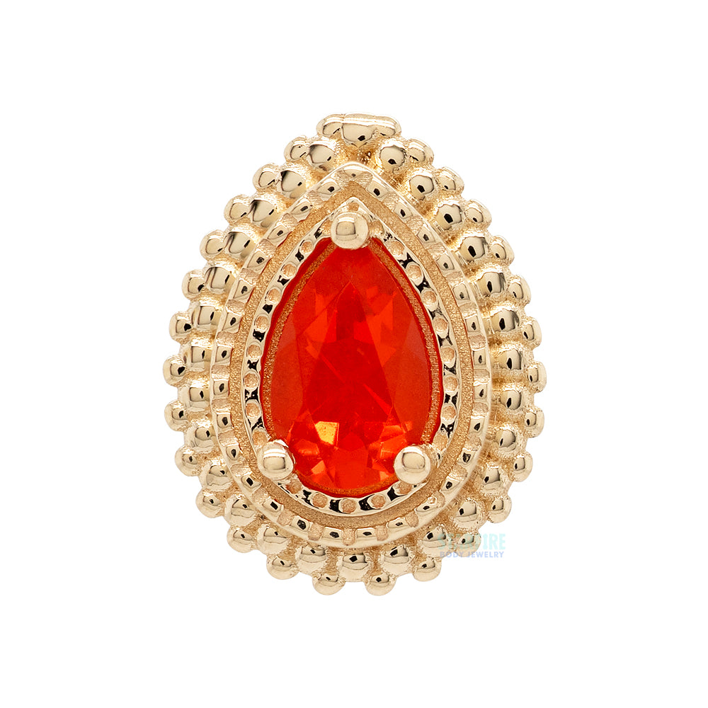Afghan Pear Threaded End in Gold & Platinum with Mexican Fire Opal