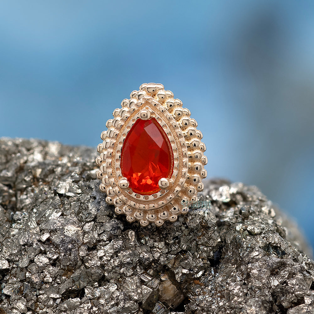 Afghan Pear Threaded End in Gold & Platinum with Mexican Fire Opal