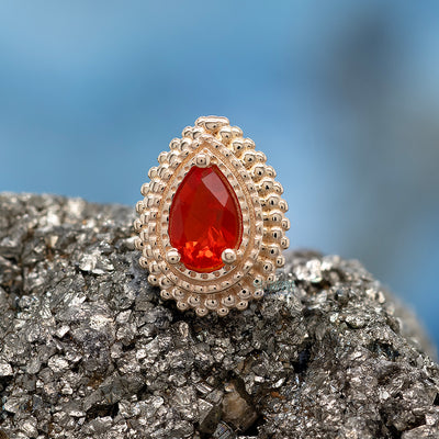 Afghan Pear Threaded End in Gold & Platinum with Mexican Fire Opal