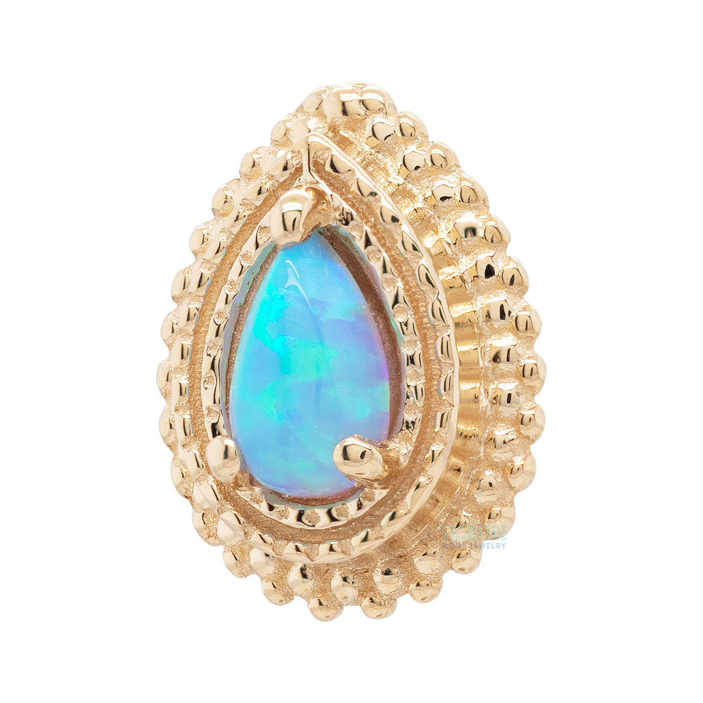 Afghan Pear Threaded End in Gold & Platinum with Sky Blue Opal