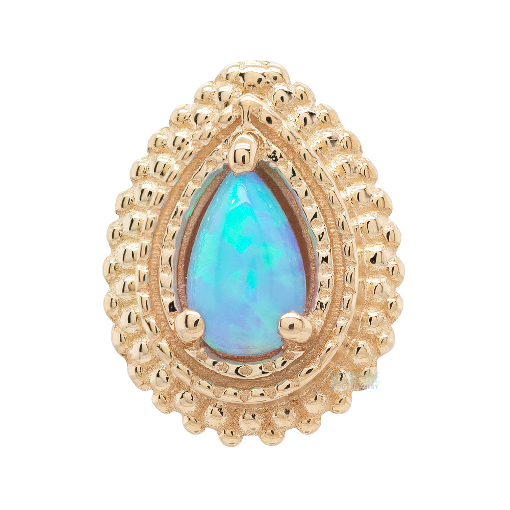 Afghan Pear Threaded End in Gold & Platinum with Sky Blue Opal