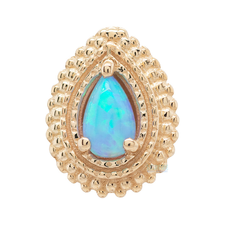 Afghan Pear Threaded End in Gold & Platinum with Sky Blue Opal