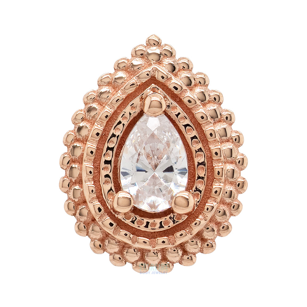 Afghan Pear Threaded End in Gold with White CZ