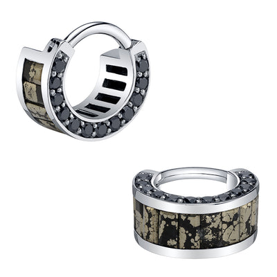 "Searchlight" Hinge Ring in Gold & Platinum with Black Diamond & Pyrite